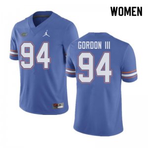 Women's Florida Gators #94 Moses Gordon III NCAA Jordan Brand Blue Authentic Stitched College Football Jersey HTC3162UP